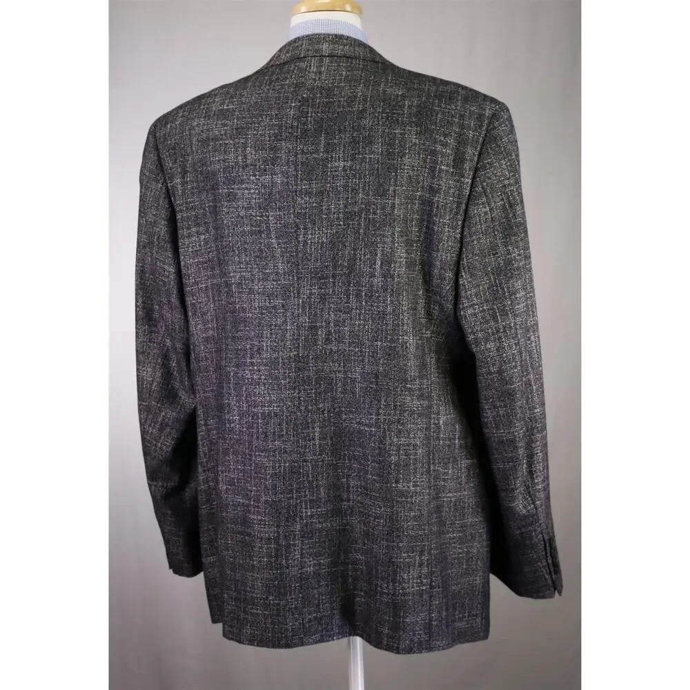 Armani Collezioni Black Silver Wool Bamboo 1-Btn Sportcoat Blazer 46L